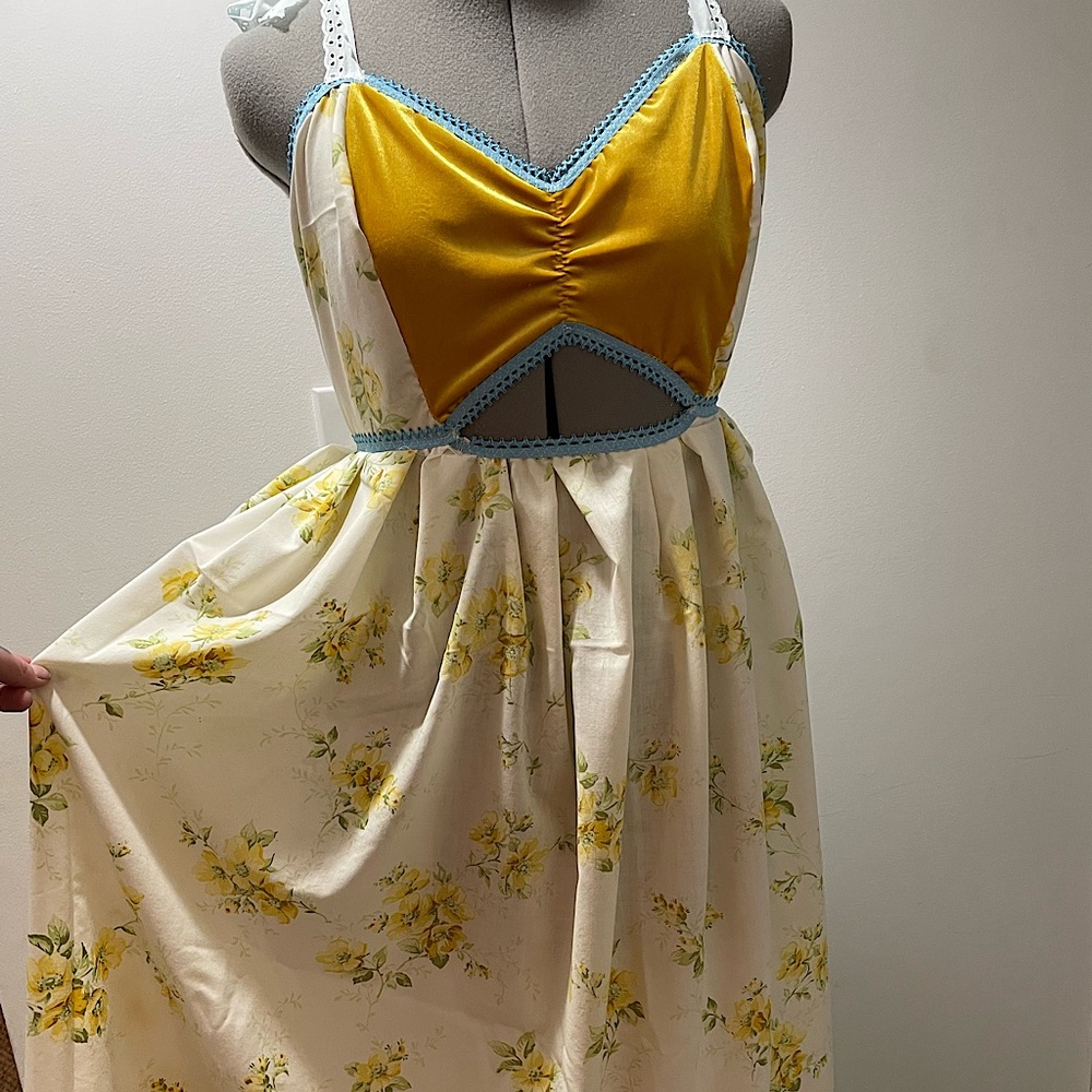 HANDMADE ONE OF A KIND• UPCYCLED FABRIC •SUNDRESS
